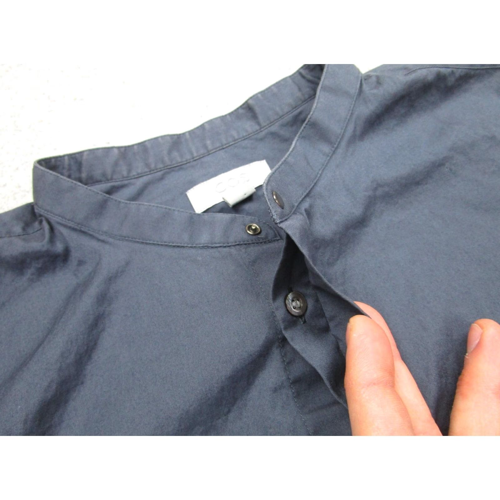 Cos COS Men XL Blue Band Collar Poplin Dress Shirt Long Sleeve Stretch Cotton Size 46R - 6 Thumbnail