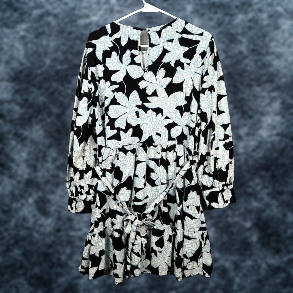 Vintage WHO WHAT WEAR Dress Maxi Floral Long Sleeve Knee Length 2XL Black White Tie Waist Womens Size XXL / US 16-18 / IT 52-54 - 1 Thumbnail