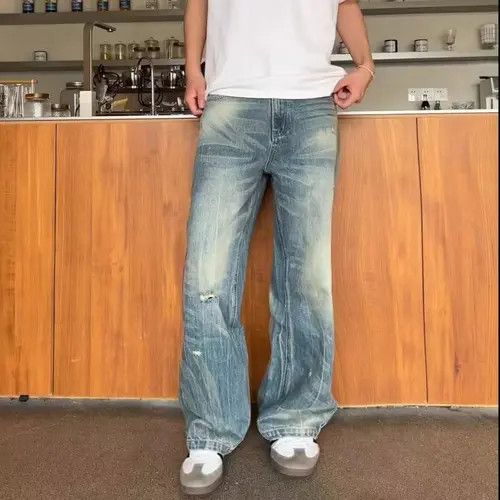 Japanese Brand × Jean Light blue washed retro trendy ripped jeans Size US 32 / EU 48 - 3 Thumbnail
