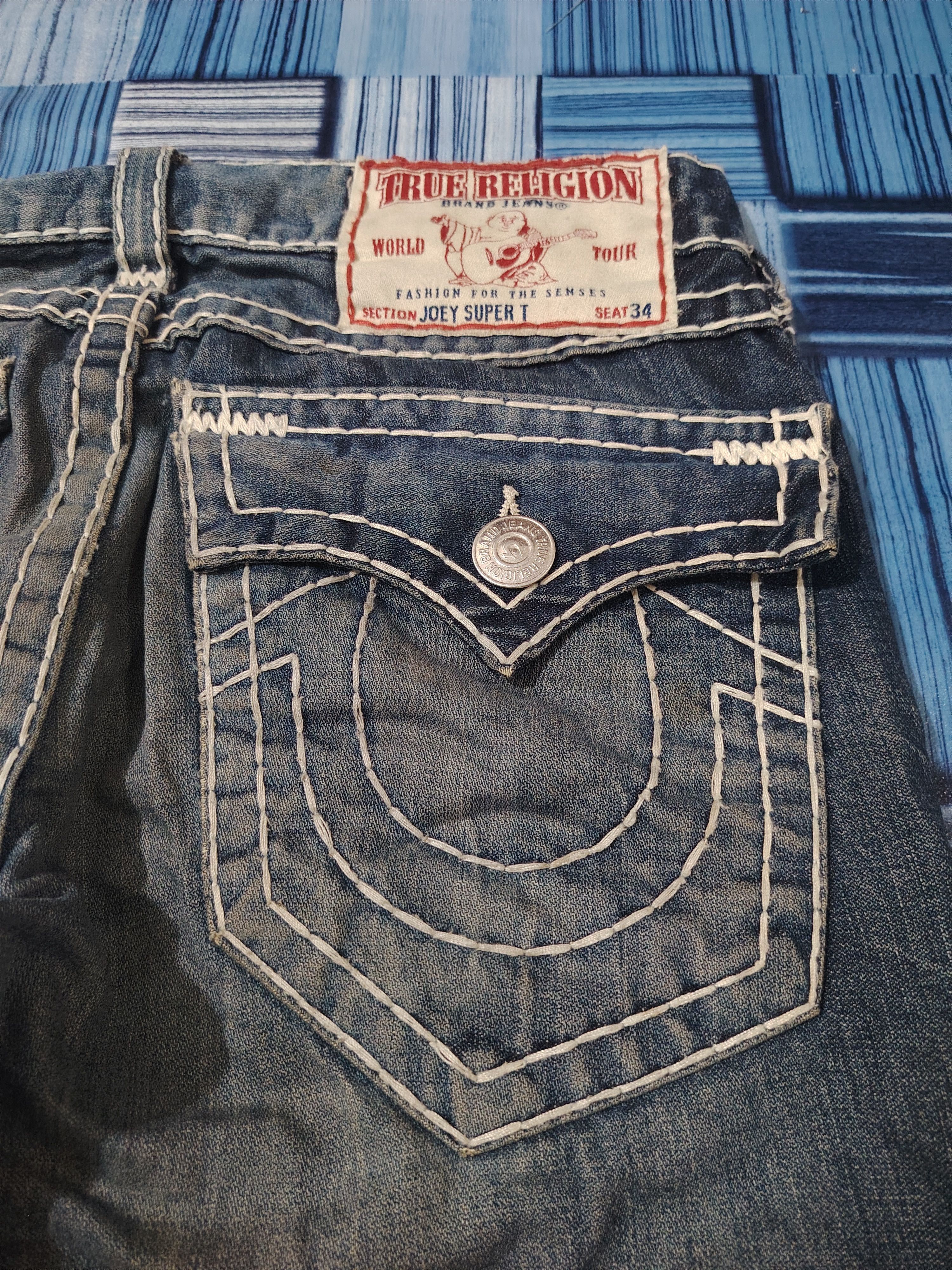 True Religion True Religion Jeans White Stitch Joey Super T Denim Flared Size US 31 - 17 Thumbnail