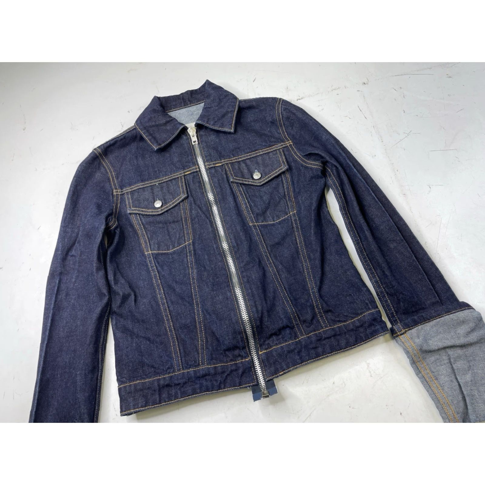 Helmut Lang Helmut Lang Jacket Mens XS Denim Motorcycle Zip Short Slim Silver Size US 27 - 2 Thumbnail