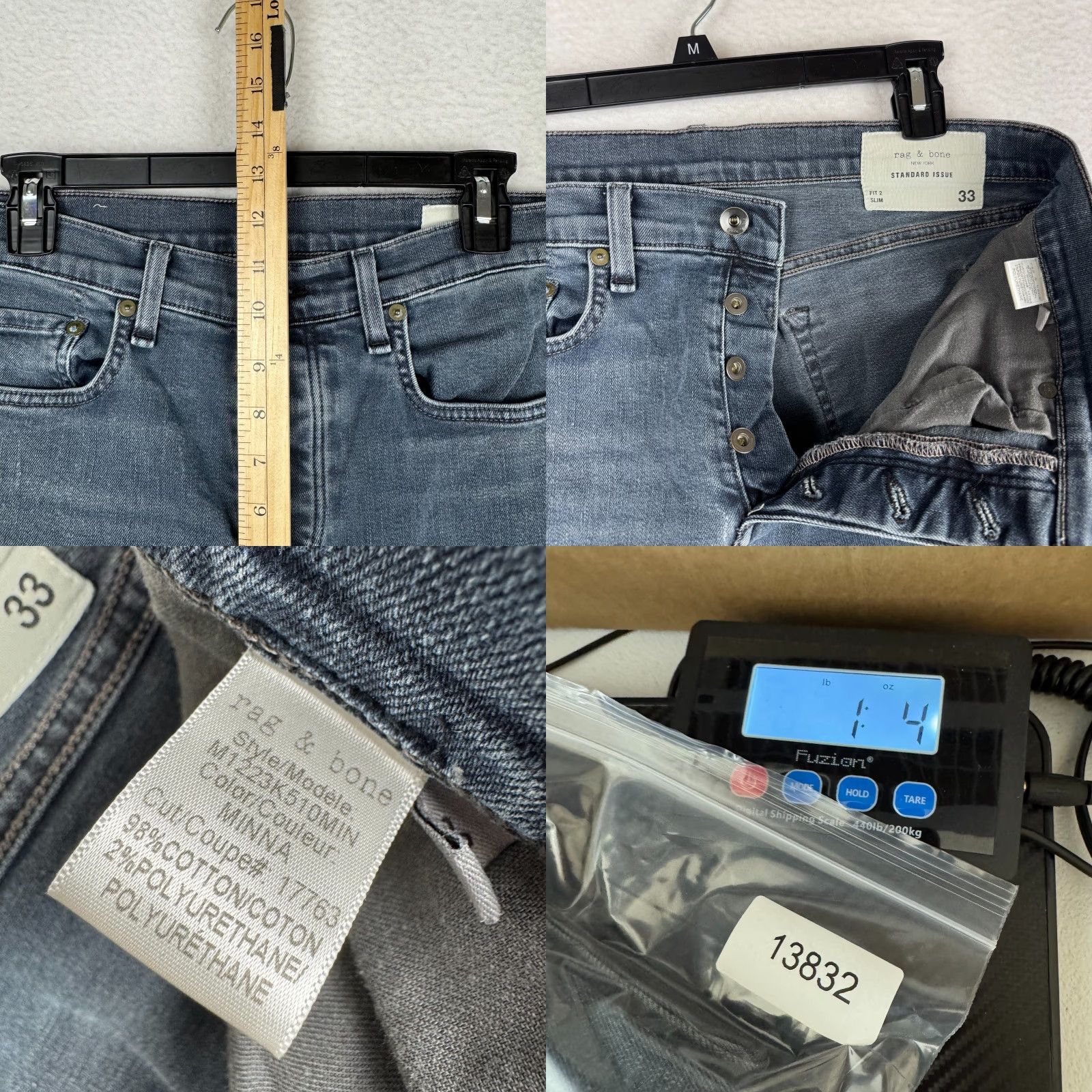 Rag & Bone rag & bone Jeans Men 33x33 Slim Stretch Denim Blue Skinny Regular 33 Inseam 33 Waist 33 Mens Size US 33 - 8 Thumbnail