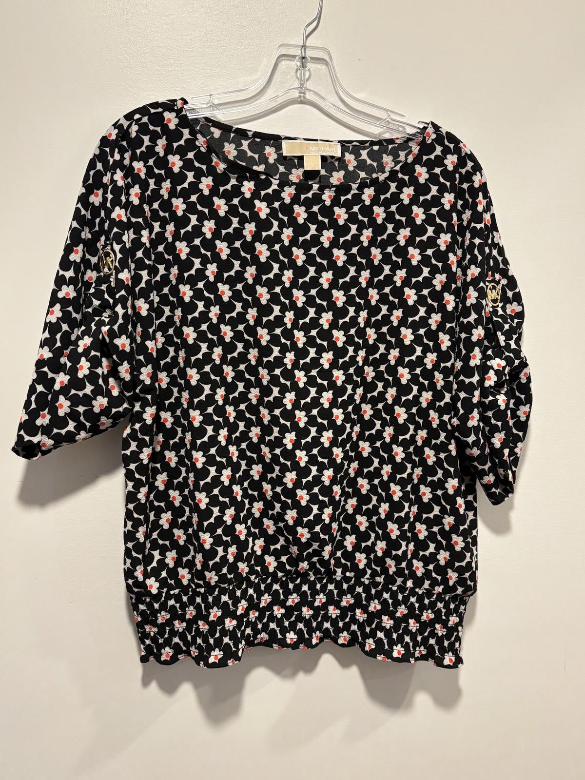 Michael Kors Michael Kors Black Floral Puff Sleeve Blouse Large Size L / US 10 / IT 46 - 1 Thumbnail