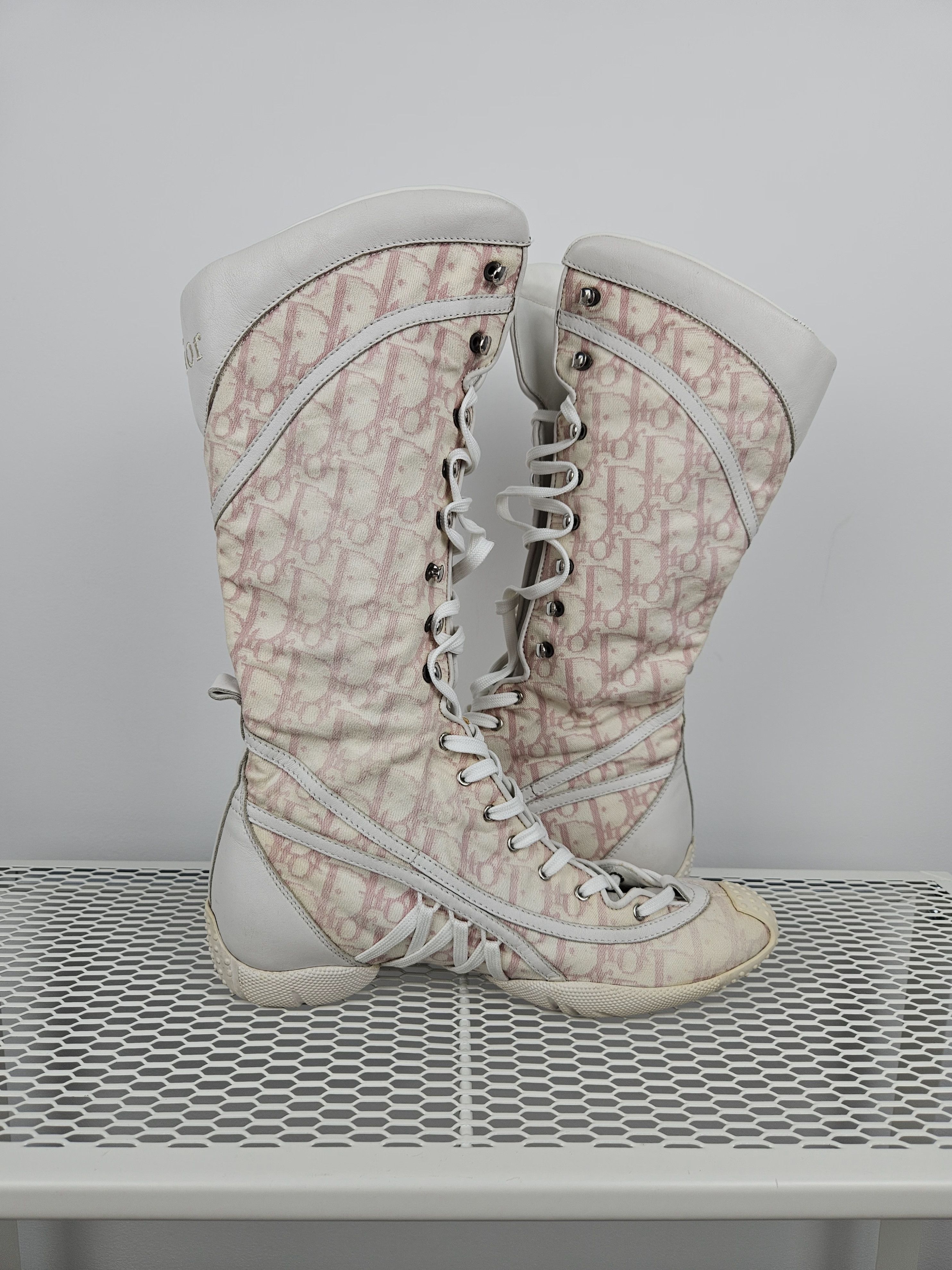 Dior Vintage y2k dior monogram knee height lace up boots Size US 7 / IT 37 - 9 Thumbnail