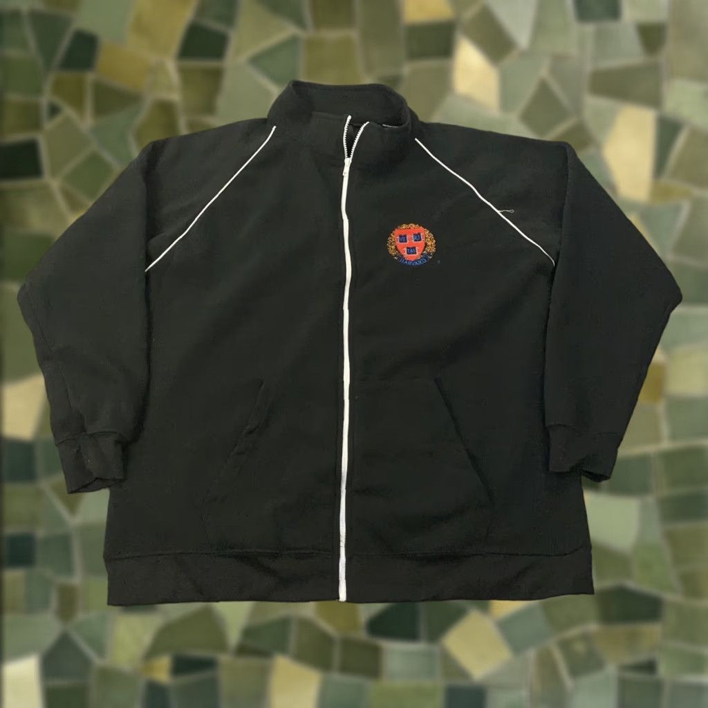 Vintage VINTAGE Harvard Jacket Mens Large Black Full Zip Track Uniform School Crest Embroidered Size US L / EU 52-54 / 3 - 1 Thumbnail