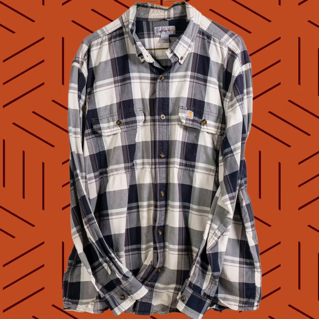 Carhartt Carhartt Mens Blue & White Plaid Long Sleeve Shirt L Size US L / EU 52-54 / 3 - 1 Thumbnail