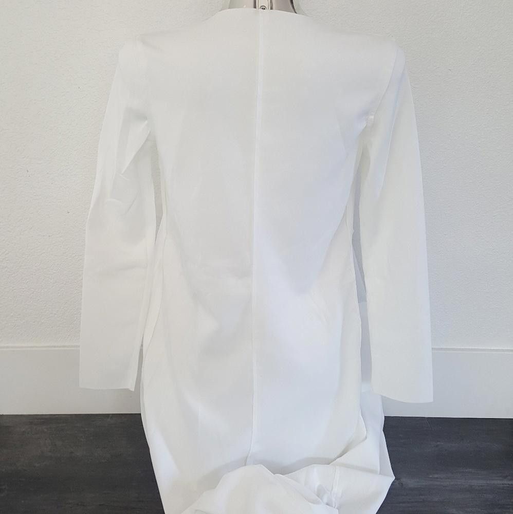 Designer White Pocket Detailed Long Dressy Duster Size M / US 6-8 / IT 42-44 - 2 Thumbnail