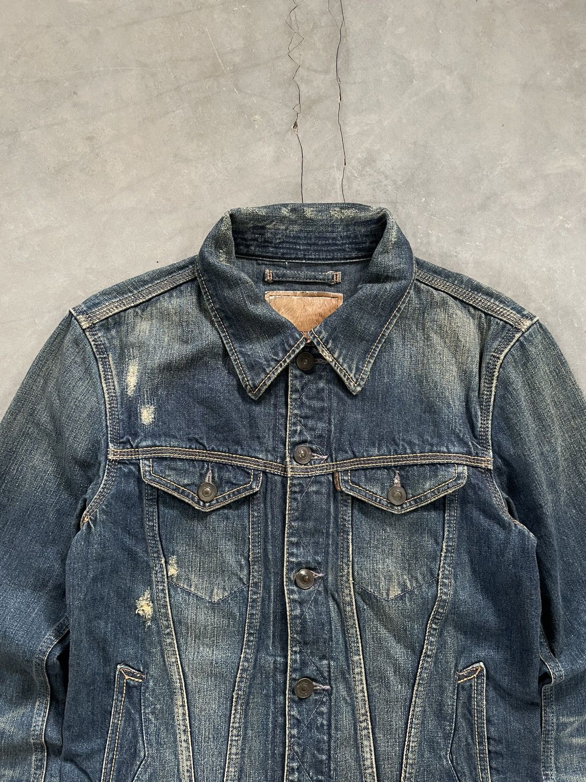 GOA GOA Selvedge Distressed Denim Jacket Hair on Hide Patch Size US M / EU 48-50 / 2 - 5 Thumbnail