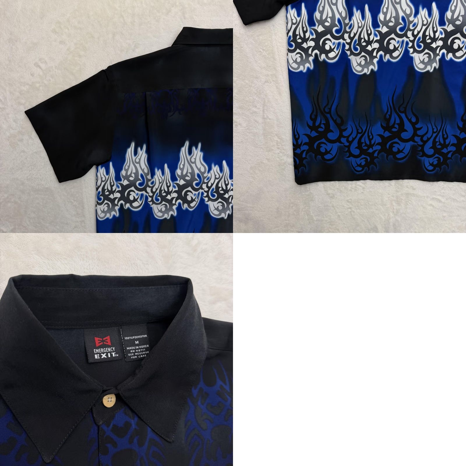 Vintage Y2K Emergency Exit Shirt Mens Medium Blue Flame Graphic Button Up Casual Size US M / EU 48-50 / 2 - 9 Thumbnail