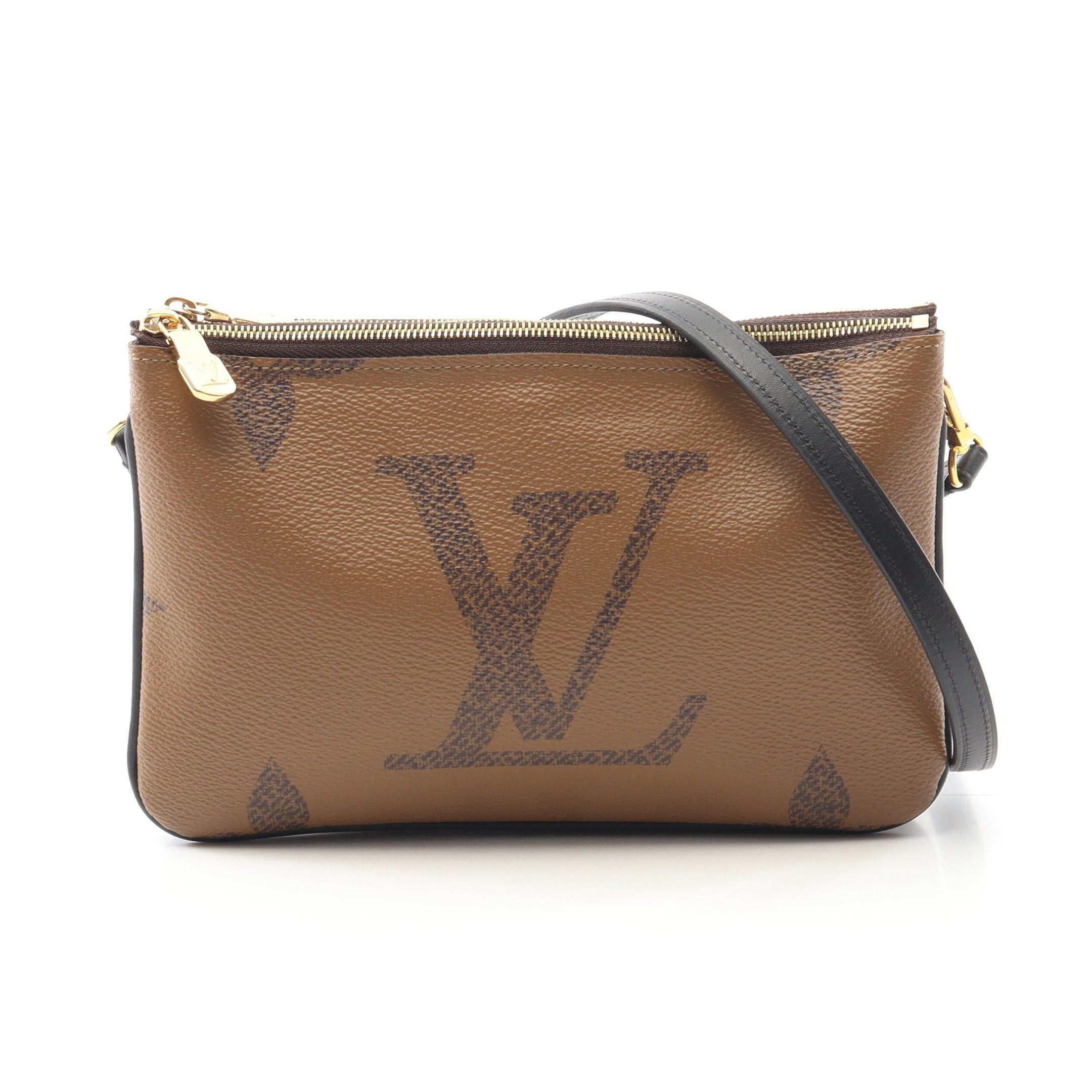 Louis Vuitton Louis Vuitton Pochette Double Zip Monogram Giant Reverse Shoulder Bag Leather Brown Beige Size ONE SIZE - 1 Thumbnail