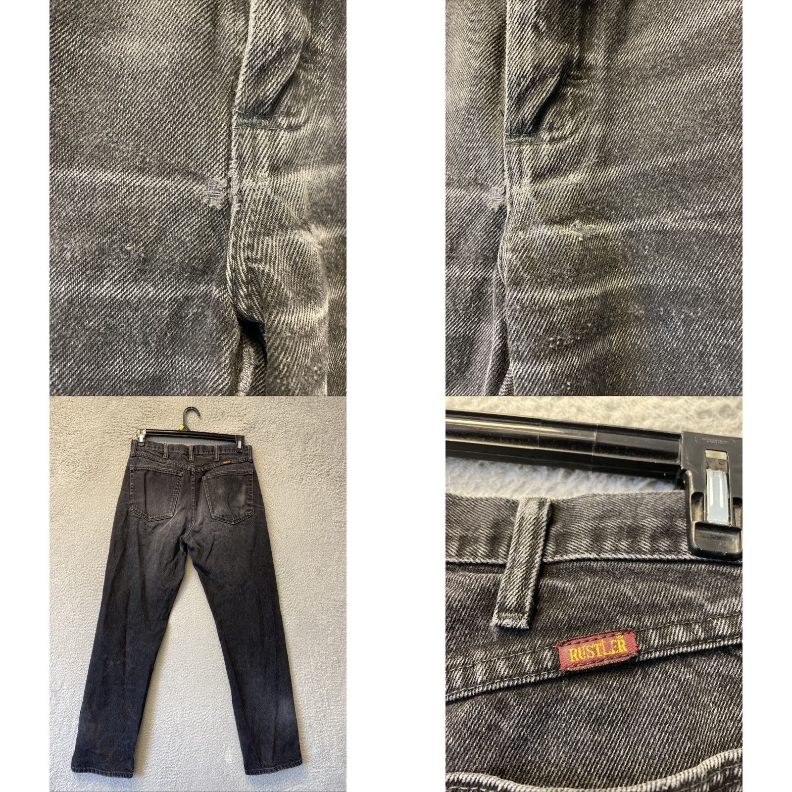 Denime Rustler Jeans Mens 32x32 Black Denim 90s Retro Straight Fit US Made Size US 32 / EU 48 - 8 Thumbnail