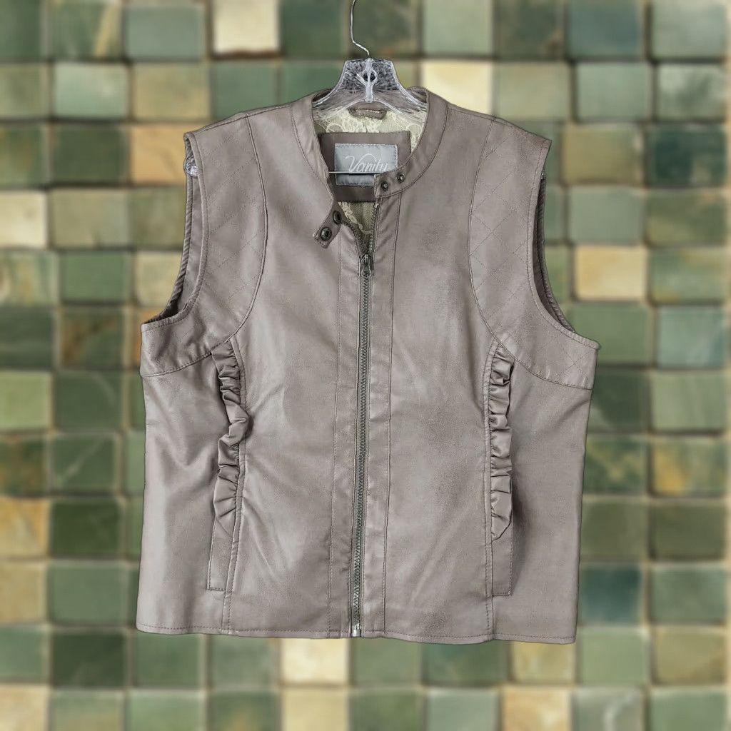 Vintage Vanity Vest Womens L-XL Beige Full Zip Polyurethane Size L / US 10 / IT 46 - 1 Thumbnail