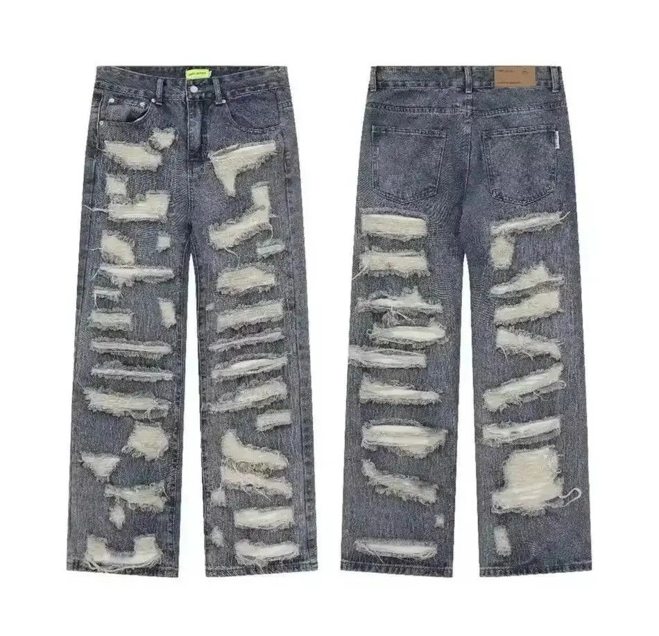 Japanese Brand Retro washed street ripped straight hole jeans y2k Size US 32 / EU 48 - 5 Thumbnail