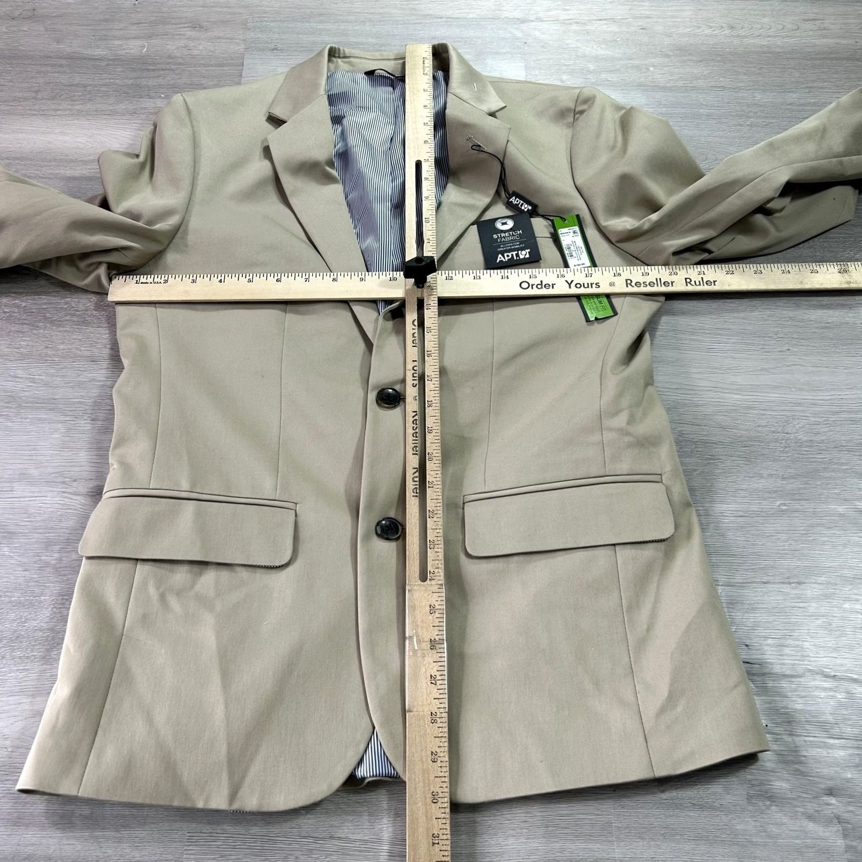 Apt. 9 Apt 9 Suit Jacket Mens 40 Beige Cotton Polyester Spandex Extra-Slim Fit Regular Notch Lapel Four-Button 2 Piece Formal Business Wedding Capable Spring Size 40R - 6 Thumbnail