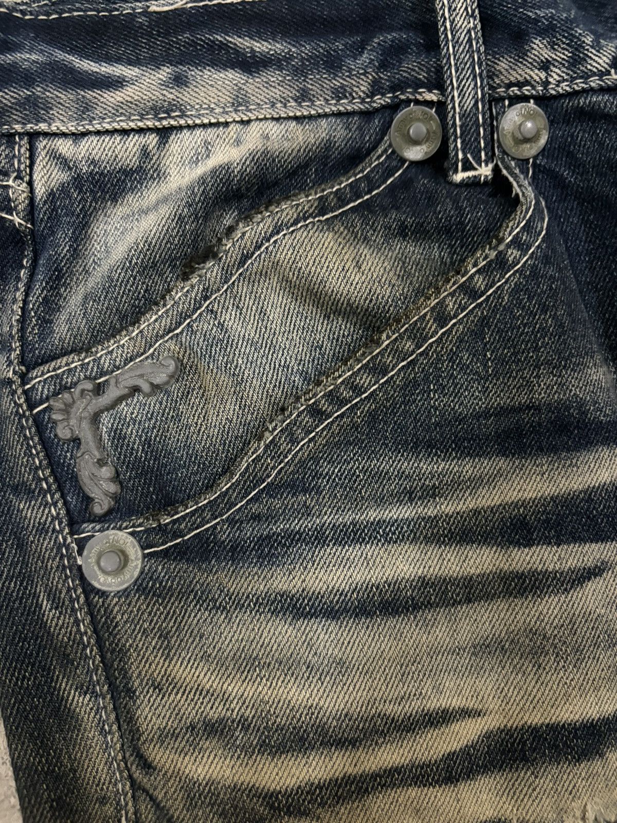 If Six Was Nine Vintage Army of NO! Patched Distressed Flare Grunge Jeans Size US 30 / EU 46 - 5 Thumbnail