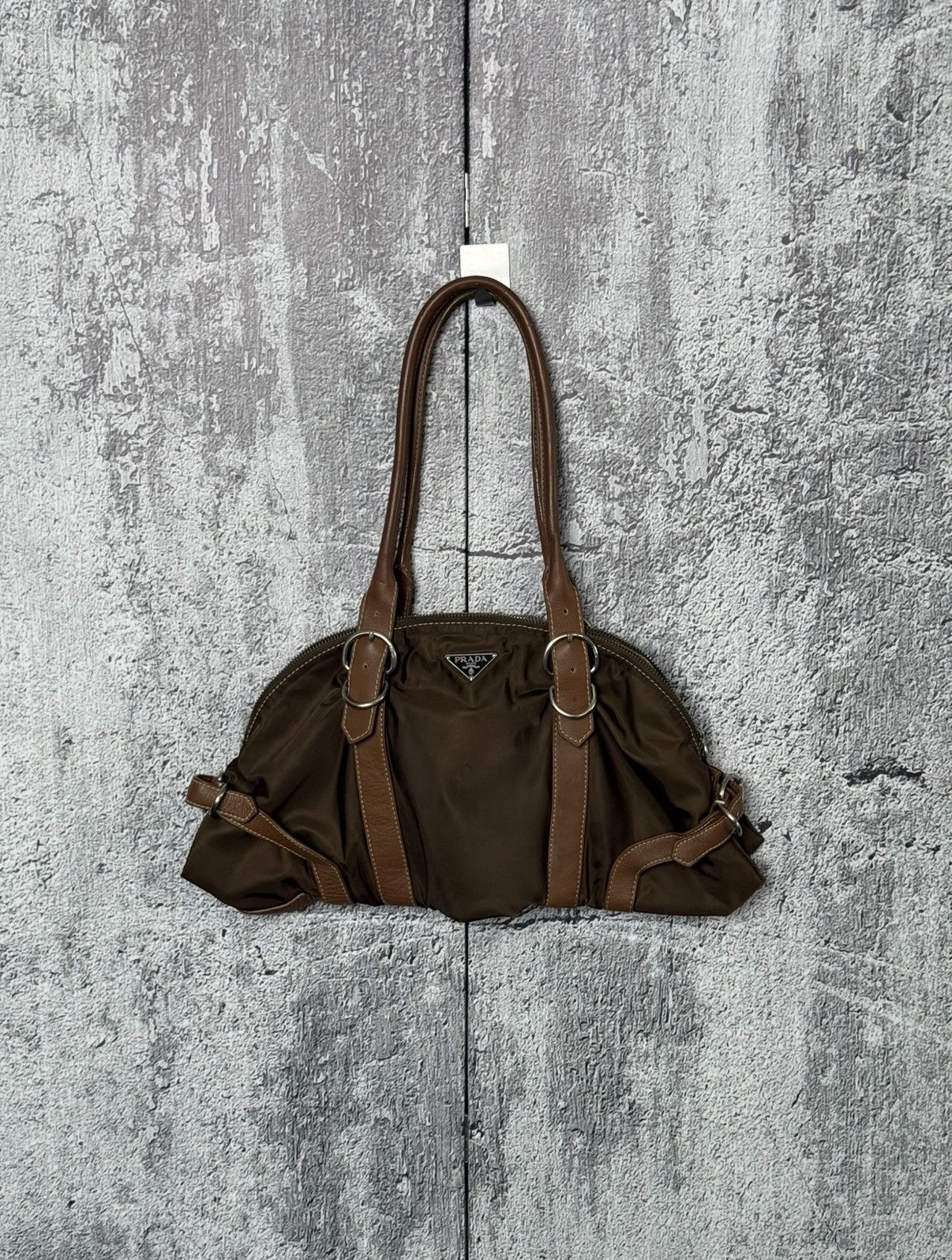Prada Vintage 00s Prada Triangle Logo Nylon & Leather Brown Bag Size ONE SIZE - 1 Thumbnail