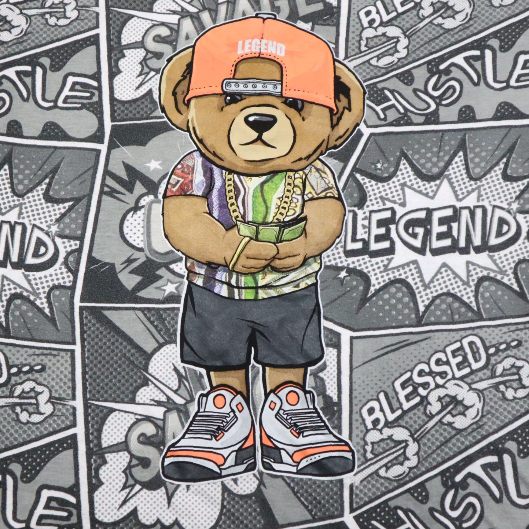 Vintage Hustle Shirt Men 3XL Gray Short Sleeve Tee Dabbing Bear Logo Print Sports Vintage No XXXL Size US 39 - 2 Thumbnail