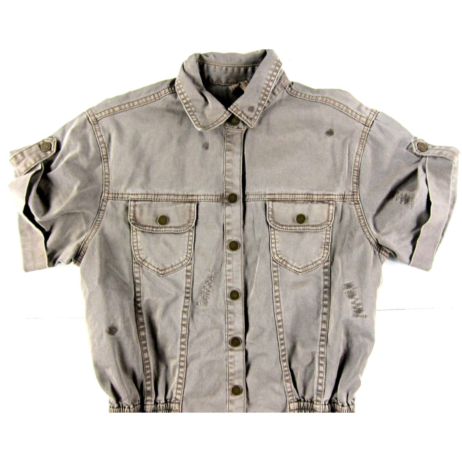 Bcbgmaxazria BCBGMAXAZRIA Romper Shirt XS Brown Denim Cotton Stretch Snap Button Pocket Shorts Women Size 26" / US 2 / IT 38 - 5 Thumbnail