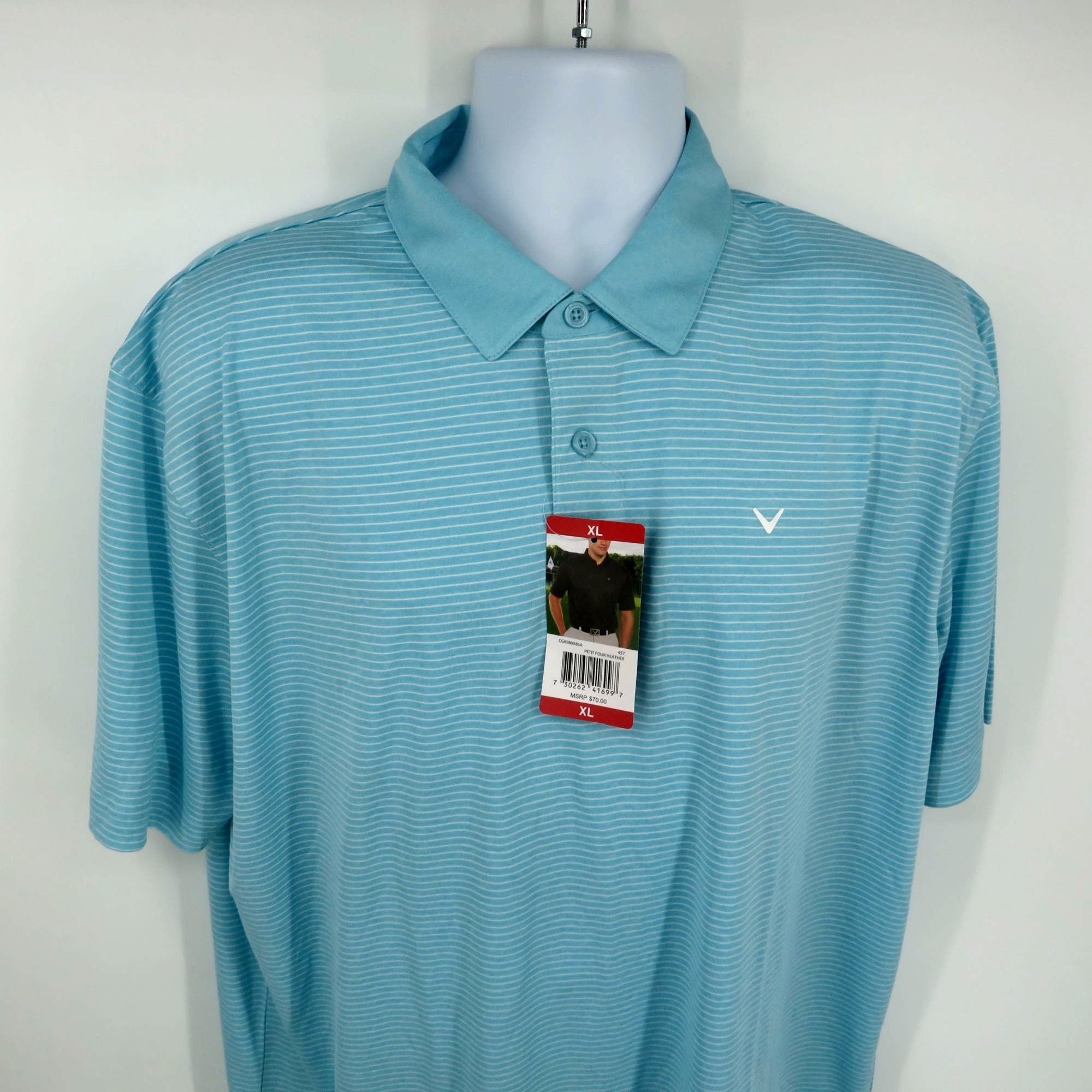 Callaway Callaway Mens XL Petit Four Heather Polo Shirt Blue Striped Size US XL / EU 56 / 4 - 3 Thumbnail