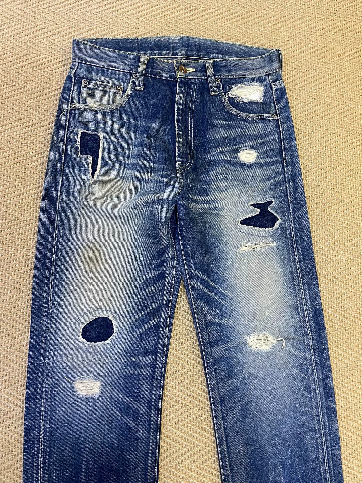 Neighborhood NEIGHBORHOOD 06 KNEEL Distressed Patched Cut Oiled Denim S Size US 29 - 3 Thumbnail