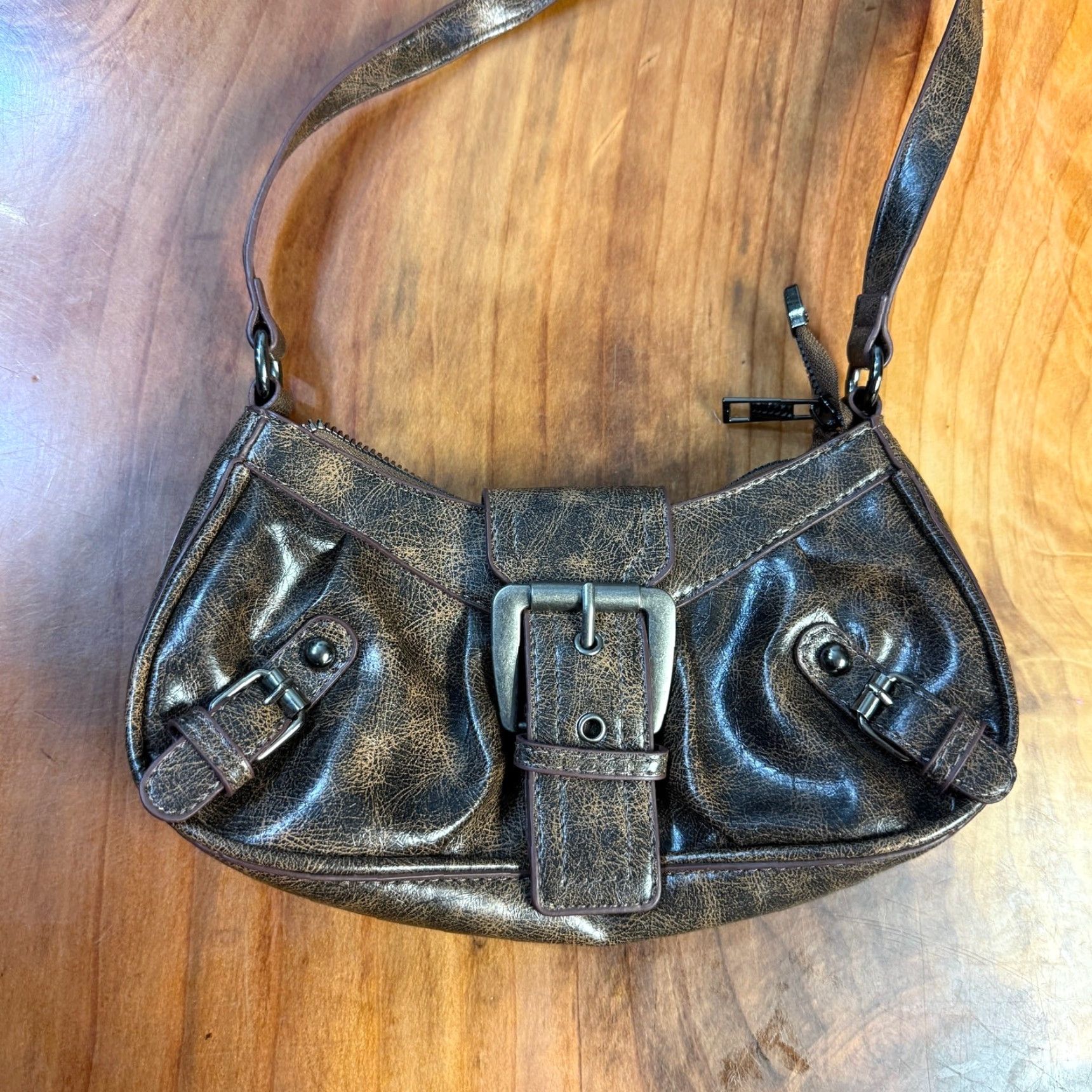 Vintage VINTAGE Faux Leather Bag Shoulder Purse Crescent Shape, Brown, Small, Zip, Classic, Women, 10 in W x 5 in H, 11 in Strap Drop, Casual Size ONE SIZE - 2 Thumbnail