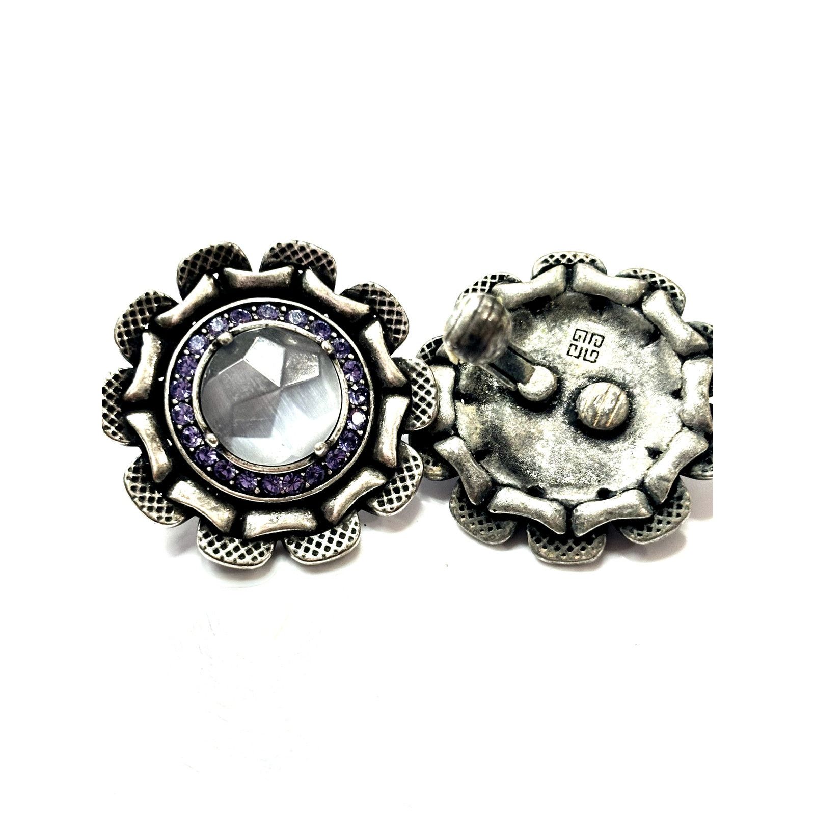 Givenchy GIVENCHY Vintage Antique Silver Tone Button Amethyst Earring Size ONE SIZE - 4 Thumbnail