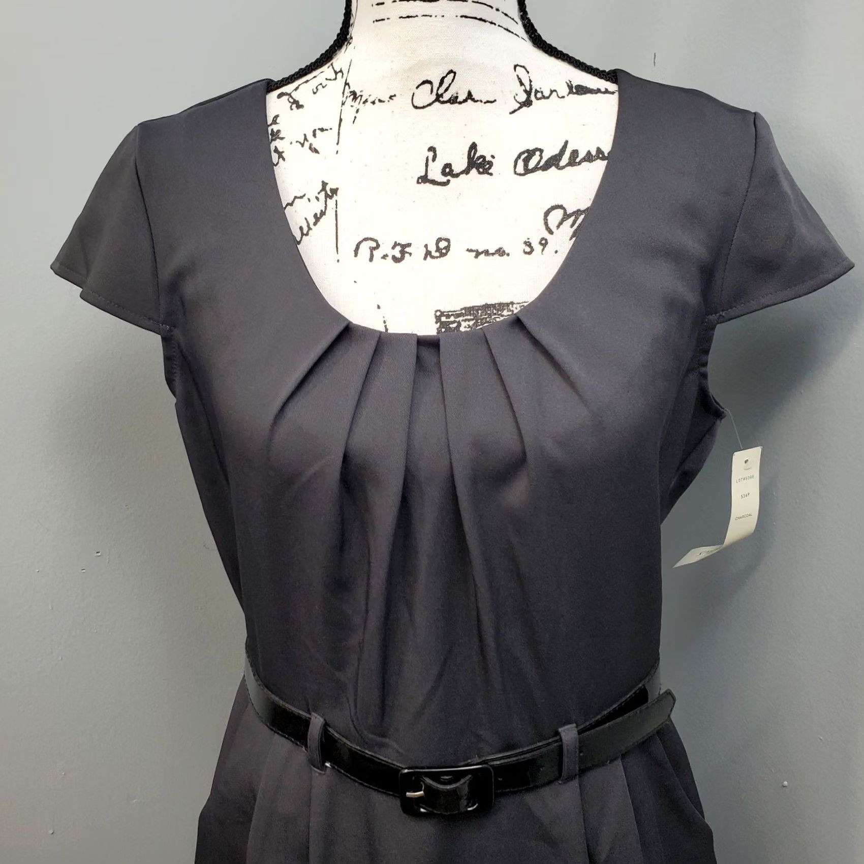 Vintage Olivia Matthews Formal Dress Women's 12P Gray Cap Sleeve Belted Waist Back Zip Dress: Women Size 12P: Gray Cap Sleeve Belted Waist Back Zip NWT Size XL / US 12-14 / IT 48-50 - 3 Thumbnail