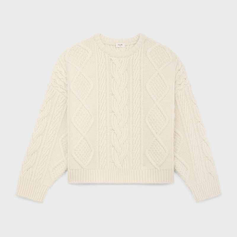 Celine oversized crew neck sweater in cashmere aran off white Size US XXL / EU 58 / 5 - 1 Thumbnail