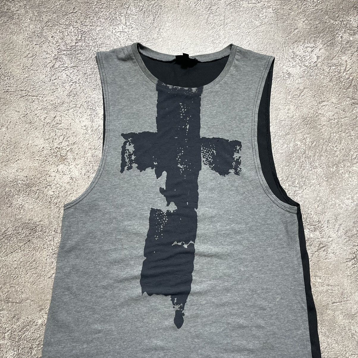 Vintage Vintage Y2K Goth Cross Graphic Tank Top Distressed Grey L Size US L / EU 52-54 / 3 - 3 Thumbnail
