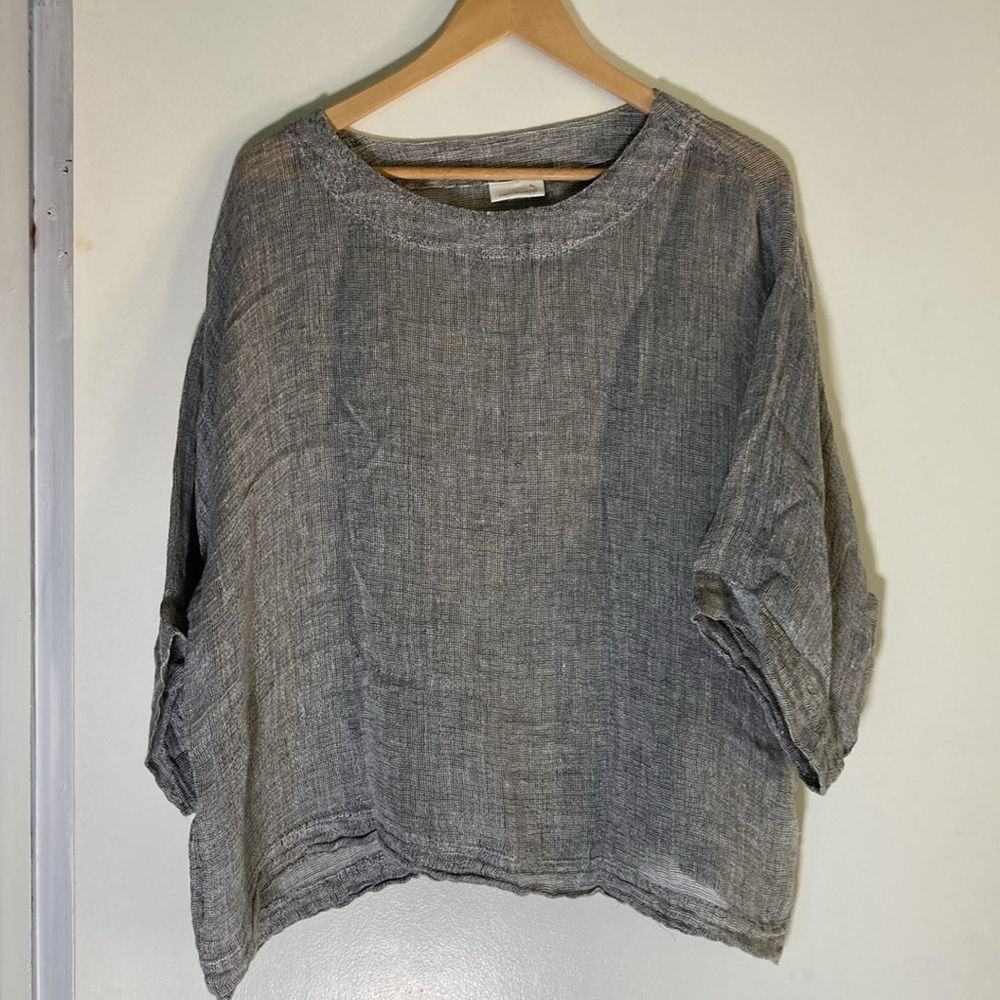 Eileen Fisher J Jill Pure Jill XS Linen Gray Oversized (50" Bust ) Top Sheer Woven 3/4 Sleeve Size S / US 4 / IT 40 - 1 Thumbnail