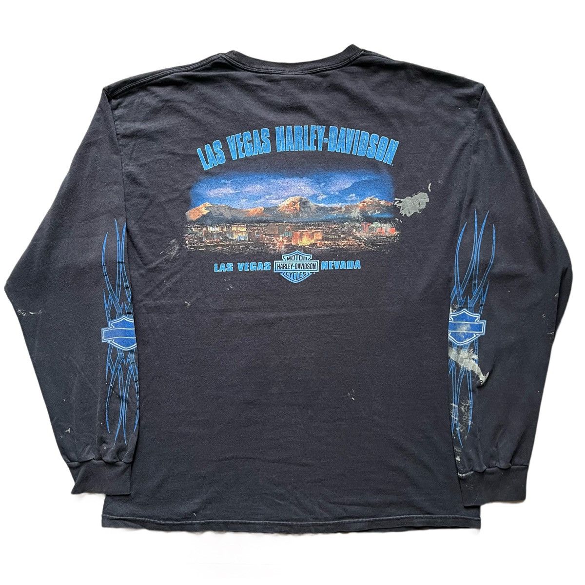 HARLEY DAVIDSON BLUE FLAME ヴィンテージ ロンT Vintage Black Harley Davidson Blue Flame L/S – On The Arm