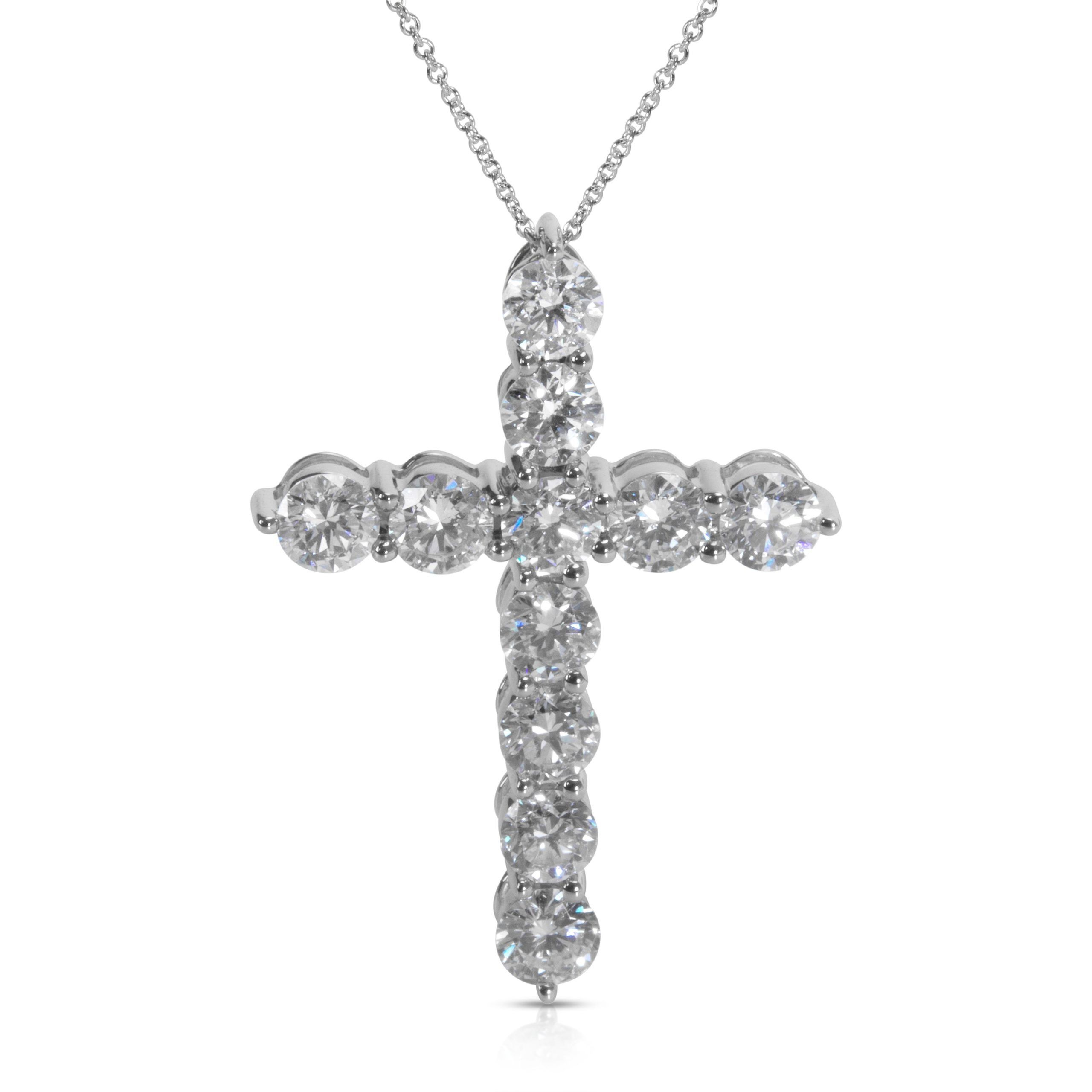 image of Tiffany Co Diamond Cross Pendant In 14K White Gold With Chain (2.02 Ctw), Women's