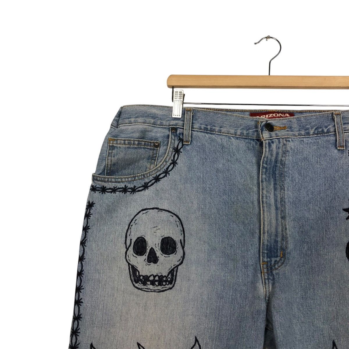 Vintage 🔥VINTAGE BIKER SHORT DENIM PANTS ARIZONA SKELETON DESIGN Size US 38 / EU 54 - 9 Thumbnail