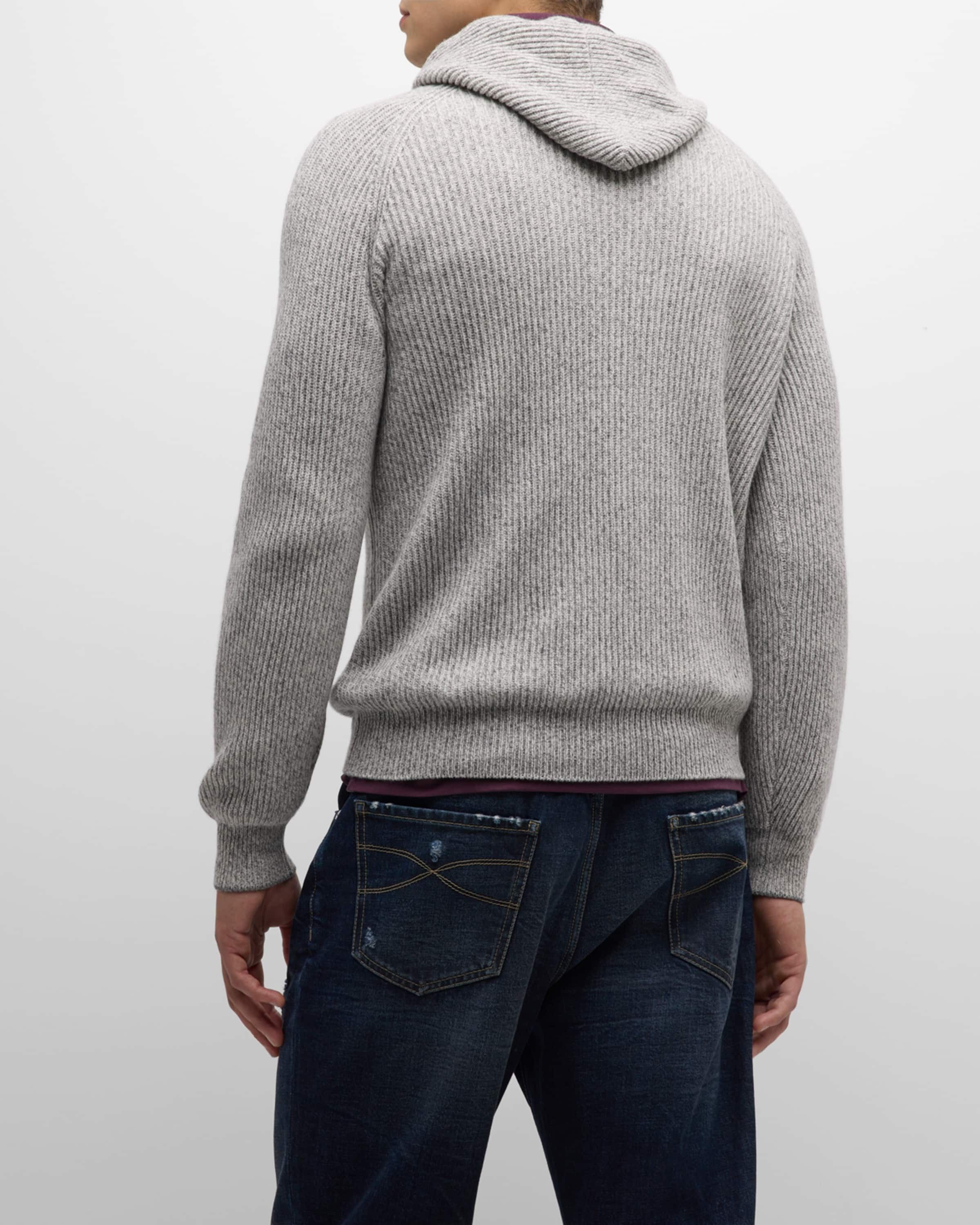 Brunello Cucinelli o1w1db10225 Chine Knit Drawstring Hoodie in Grey Size US L / EU 52-54 / 3 - 3 Thumbnail