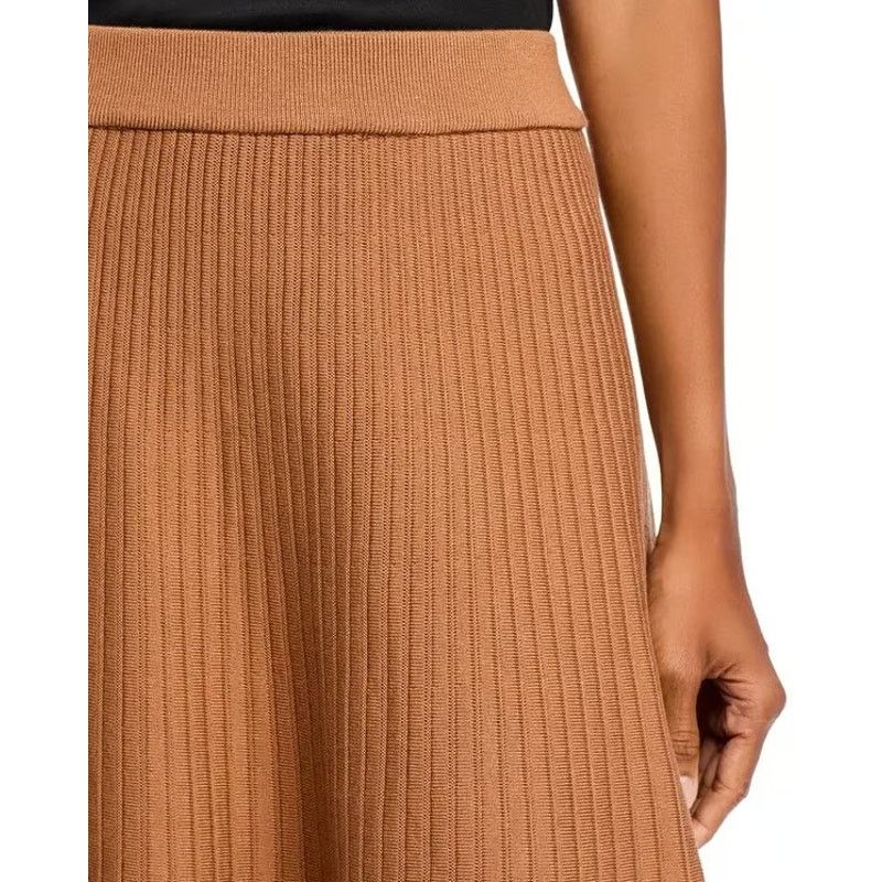 The Unbranded Brand Nancy Yang Women Brown Ribbed Knit A-line Midi Skirt Size L Size 34" / US 12 / IT 48 - 5 Thumbnail