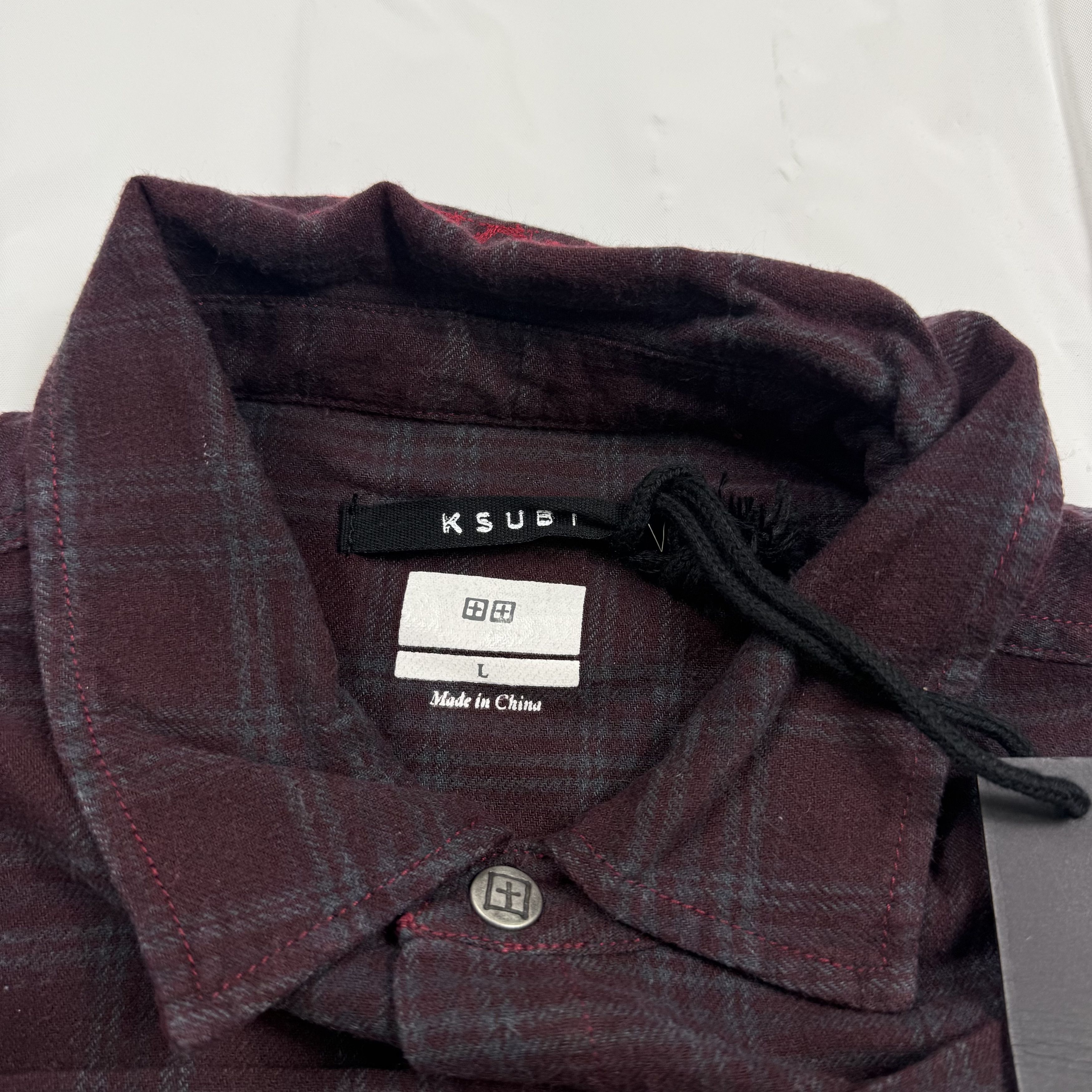Ksubi Ksubi Spliced 999 LS Shirt Half T Burgundy Plaid Mens Large Size US L / EU 52-54 / 3 - 3 Thumbnail