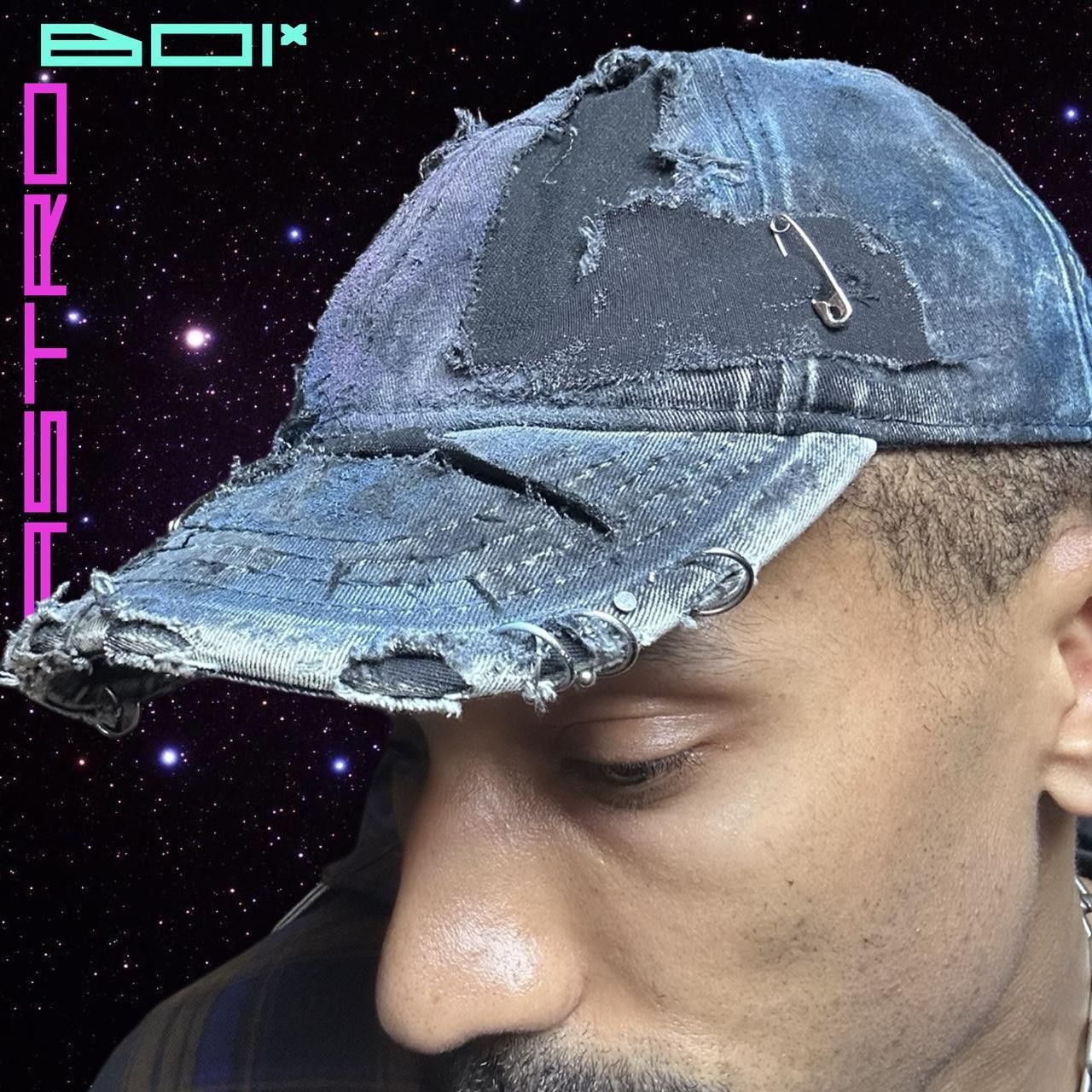 Other ASTROBOI* Black Distressed Punk Denim Pierced Hat Size ONE SIZE - 8 Thumbnail