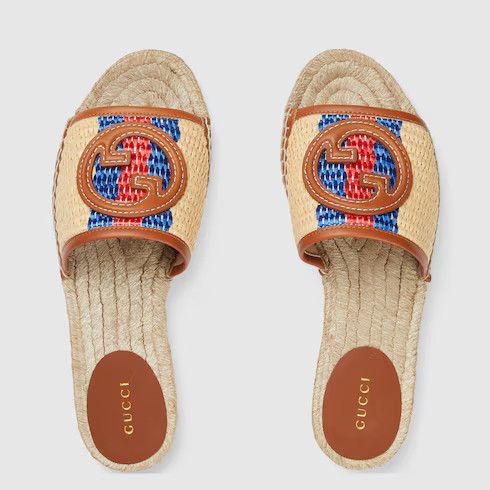 Gucci o1s1wg110125 Interlocking G Espadrille Slides in Multicolor Size US 8.5 / IT 38.5 - 4 Thumbnail