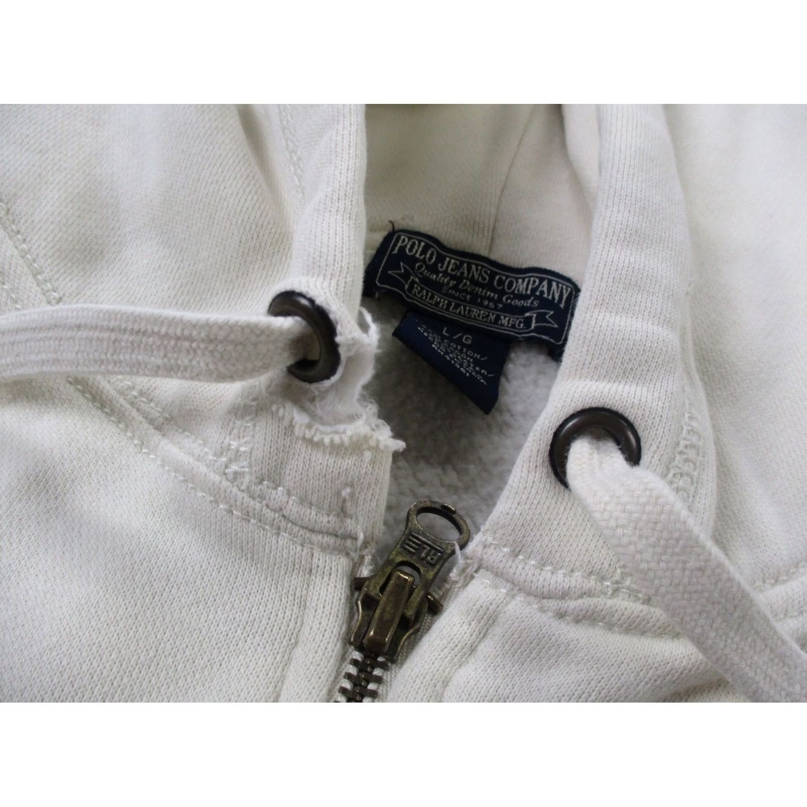 Polo Ralph Lauren Polo Ralph Lauren Jacket Mens L Windbreaker Hooded Full Zip Pockets Ivory Knit Casual Logo 67 Spellout Size US L / EU 52-54 / 3 - 7 Thumbnail