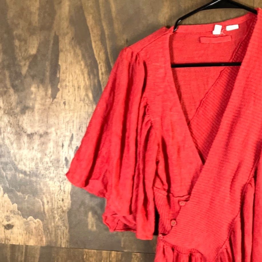 Anthropologie Anthropologie Moth Sweater Orange Wrap Shirt S/M Womens Knit V-Neck Short Sleeve Bohemian Ruffle Size S / US 4 / IT 40 - 4 Thumbnail