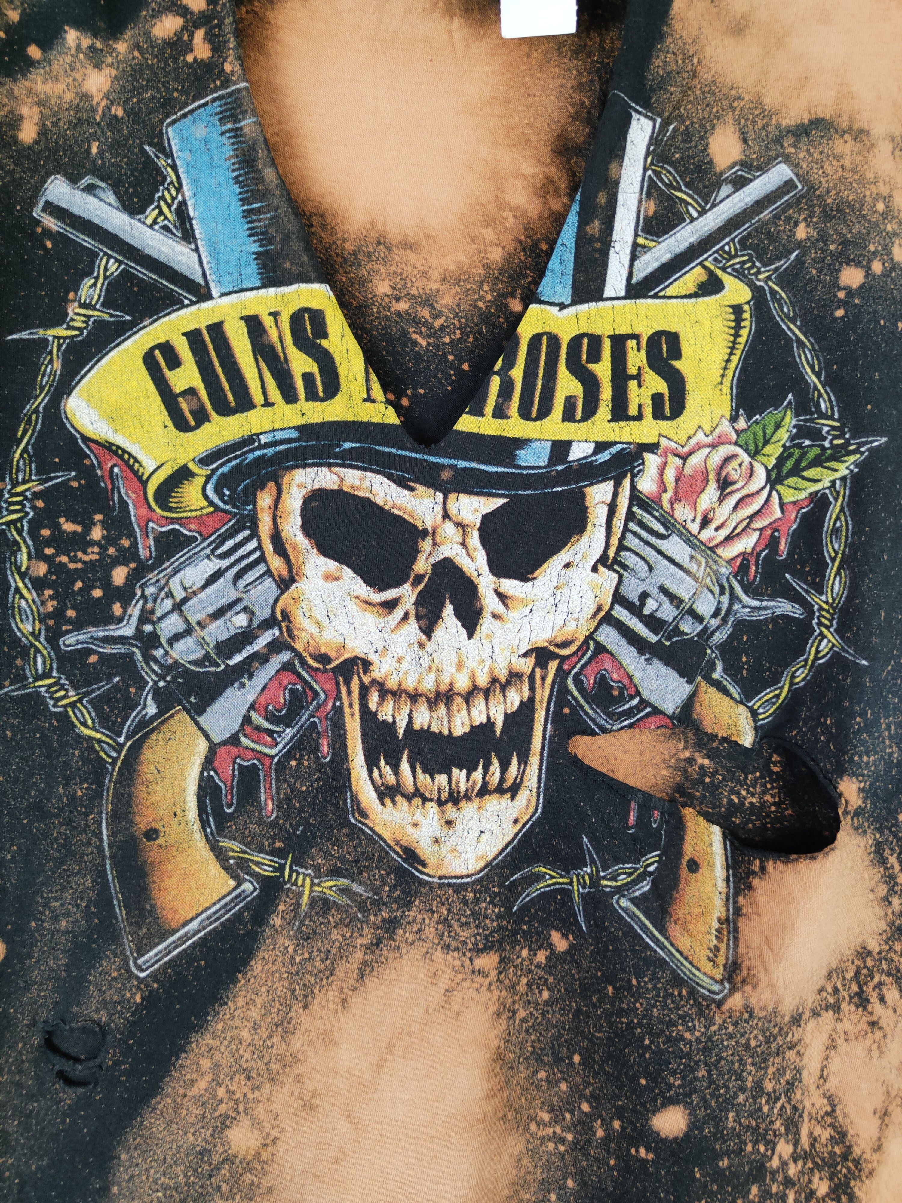 Band Tees × Guns N' Roses DL Guns & Roses acid wash Black Ripped Short Sleeve Tee #995 Size US M / EU 48-50 / 2 - 2 Thumbnail