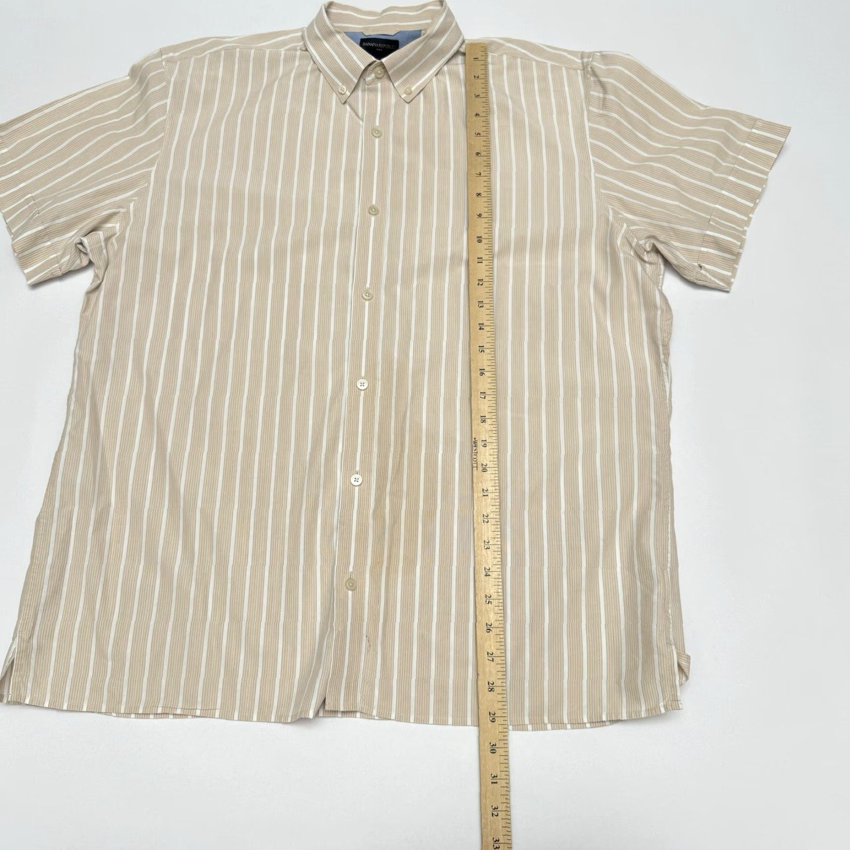 Banana Republic Banana Republic Mens XL Button-Down T Shirt Cotton Striped Cream Tan Brown Size US XL / EU 56 / 4 - 7 Thumbnail