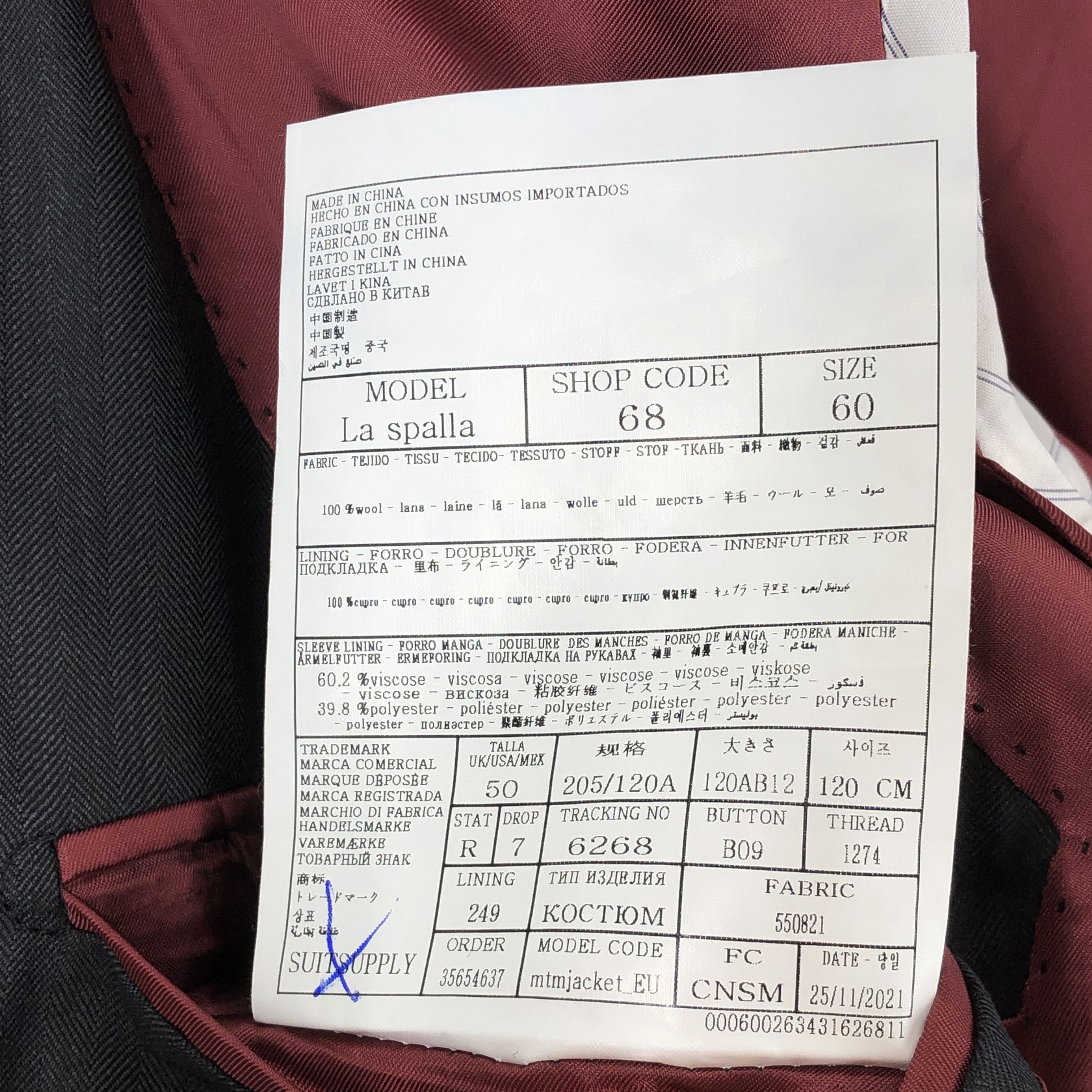 Suitsupply La Spalla Wool Blazer Size 4XL (EU:60; UK:50; US:50S) Size 50S - 9 Thumbnail