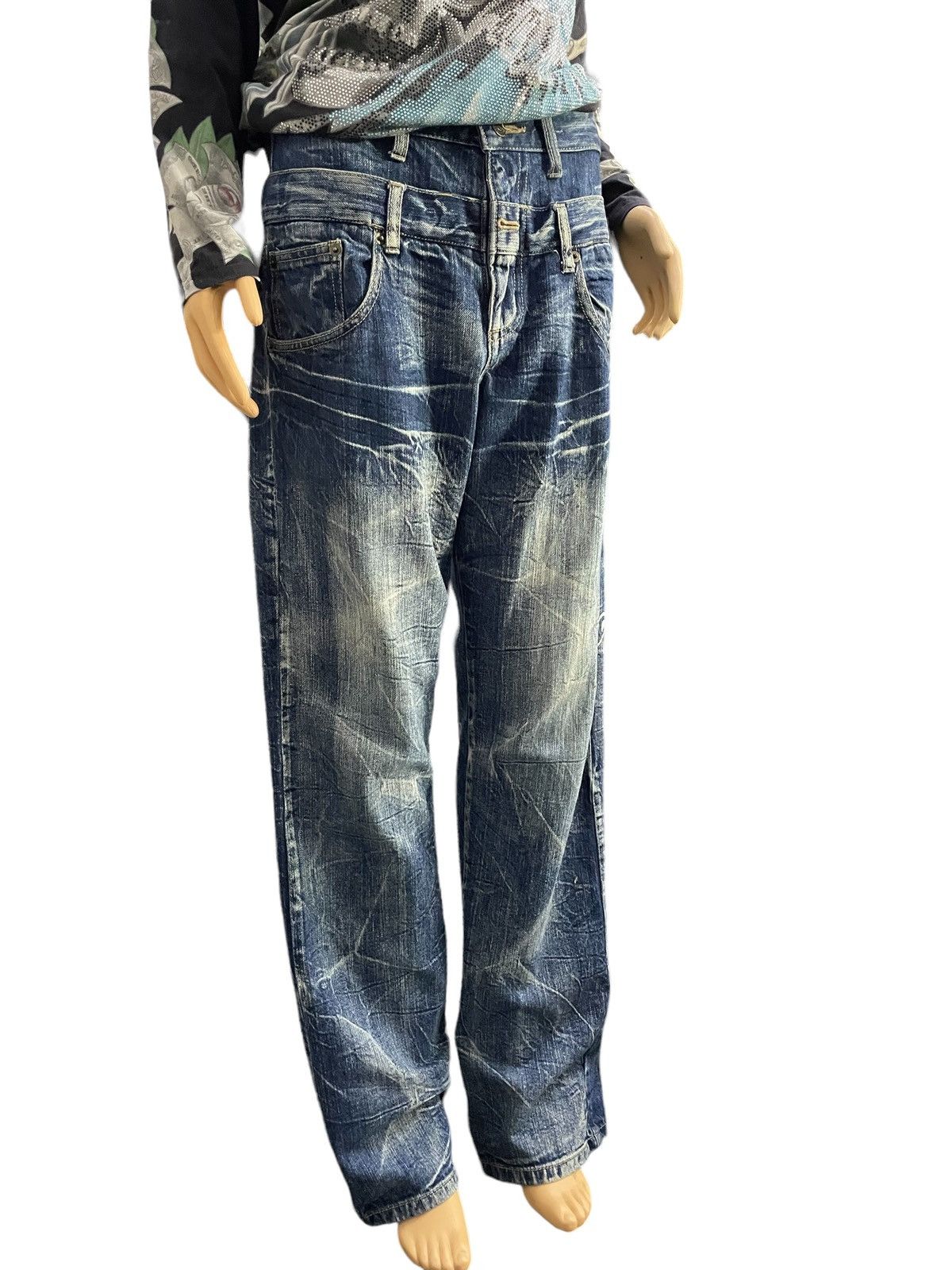 Hysteric Glamour × Japanese Brand 🪽 BackForth Japan Goth Wing Double Waist Loose Jeans Size US 32 / EU 48 - 4 Thumbnail