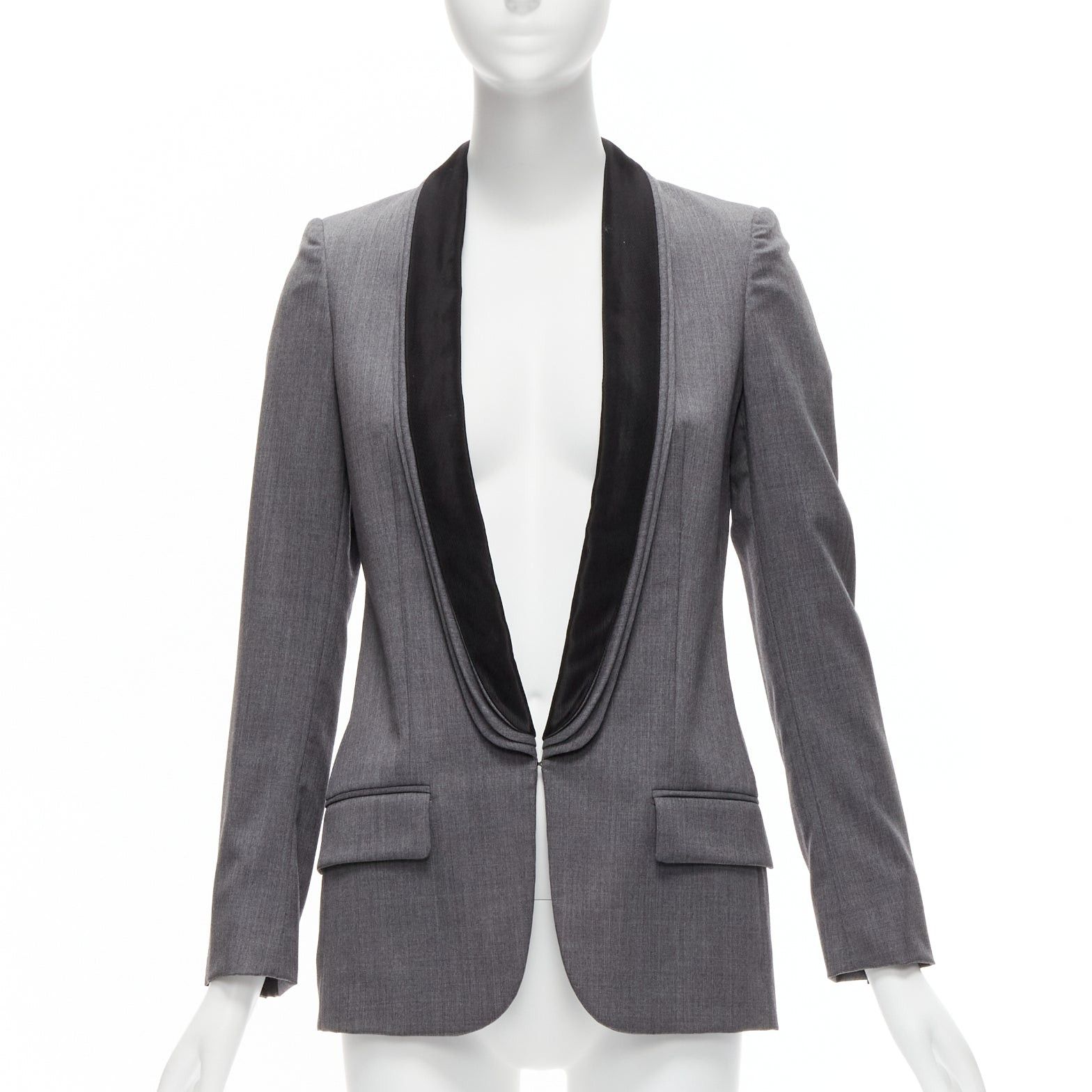 Stella McCartney STELLA MCCARTNEY 2011 grey wool triple layer shawl pocketed fitted blazer IT36 XXS Size XS / US 0-2 / IT 36-38 - 1 Thumbnail