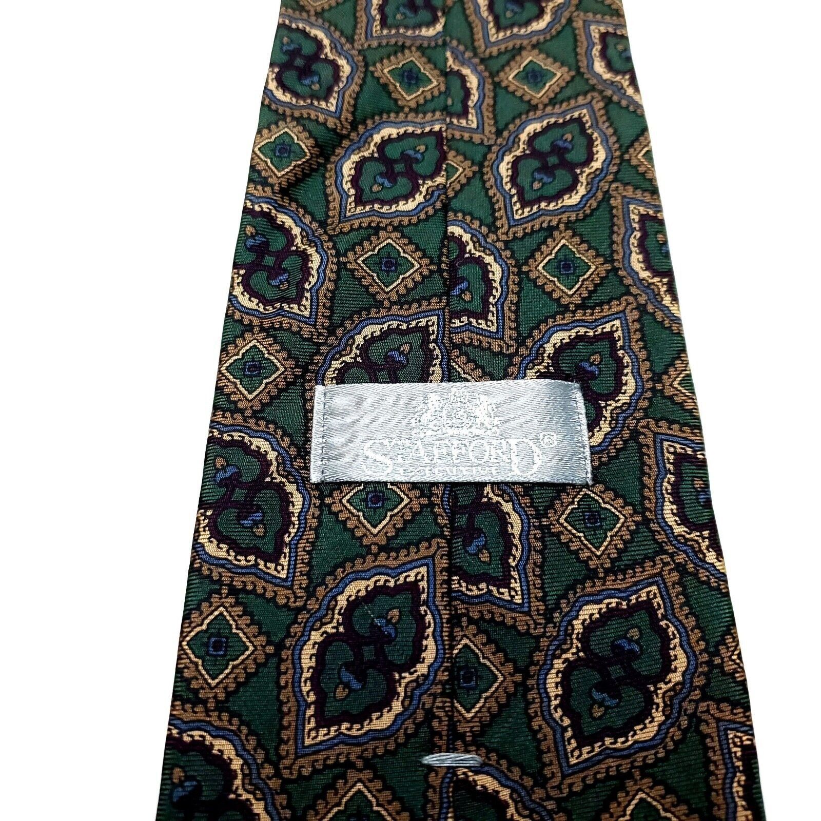 Stafford Stafford Silk Tie Print Green Geometric Size ONE SIZE - 3 Thumbnail
