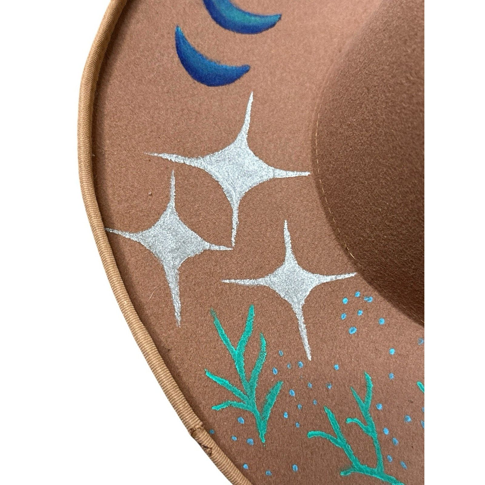Handmade Handmade Painted Moon Mermaid Rancher Western Hat Whimsical Size ONE SIZE - 8 Thumbnail