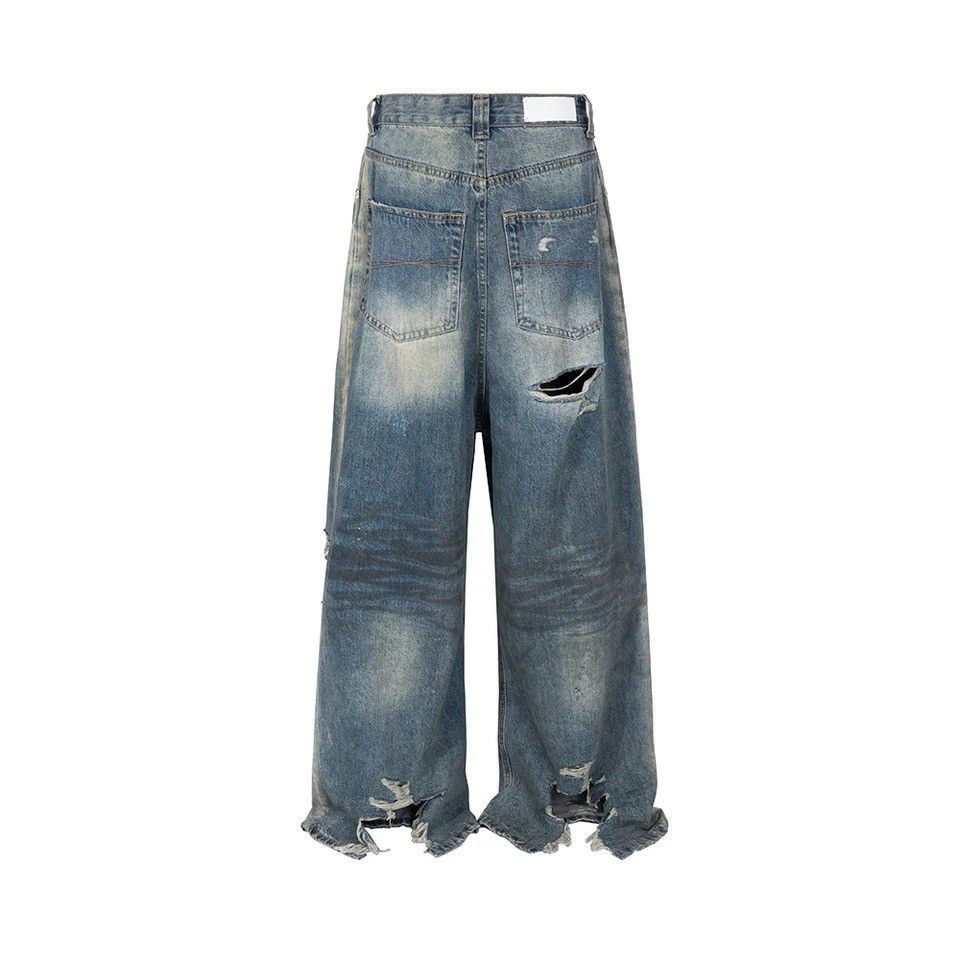 Japanese Brand × Vintage Frayed Damaged Hole Baggy Wide Leg Jeans Size US 34 / EU 50 - 2 Thumbnail