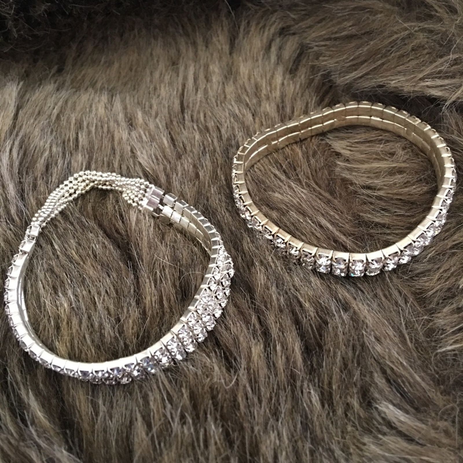 Vintage Vintage set of two rhinestone stretch bracelets Size ONE SIZE - 9 Thumbnail