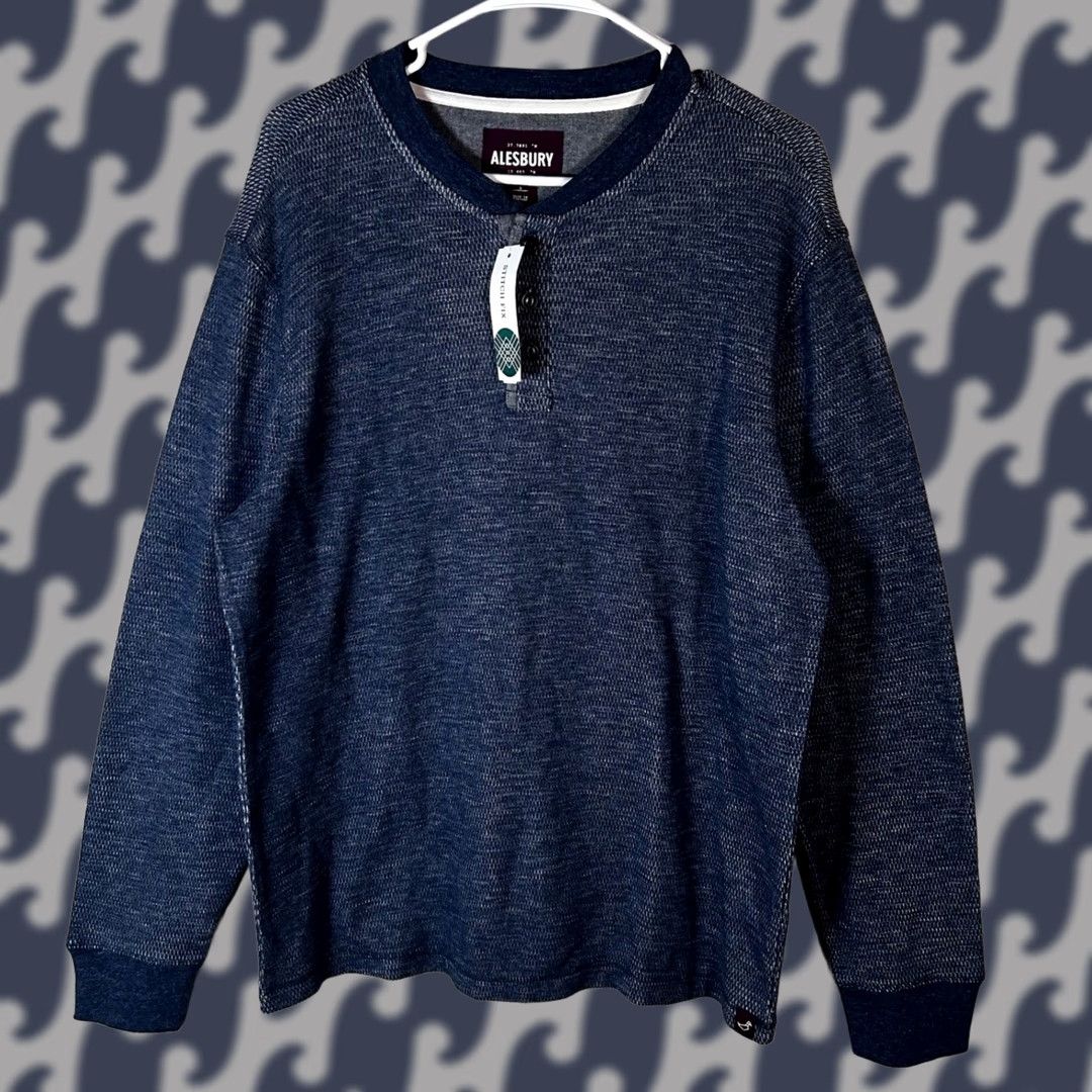 Vintage Alesbury Riverdale Thermal Henley Mens L Navy Blue Waffle Knit Long Sleeve Size US L / EU 52-54 / 3 - 1 Thumbnail